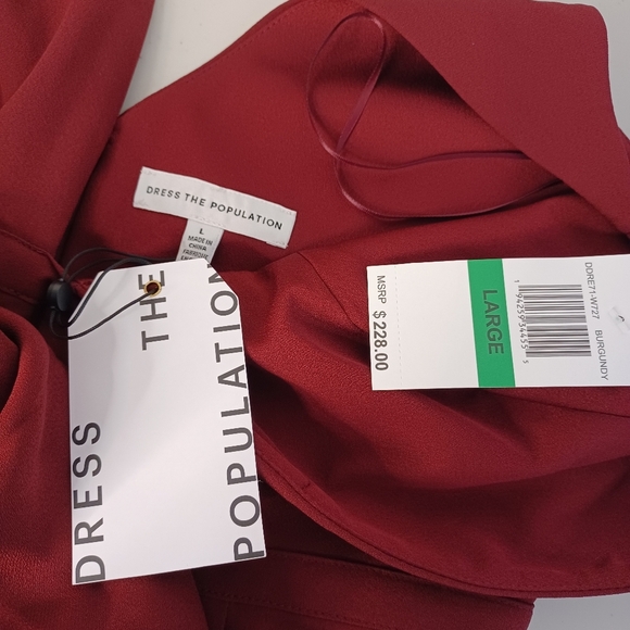 NWT Dress the Population Sz L Viola Burgundy Maxi Gown Dress - Picture 9 of 11